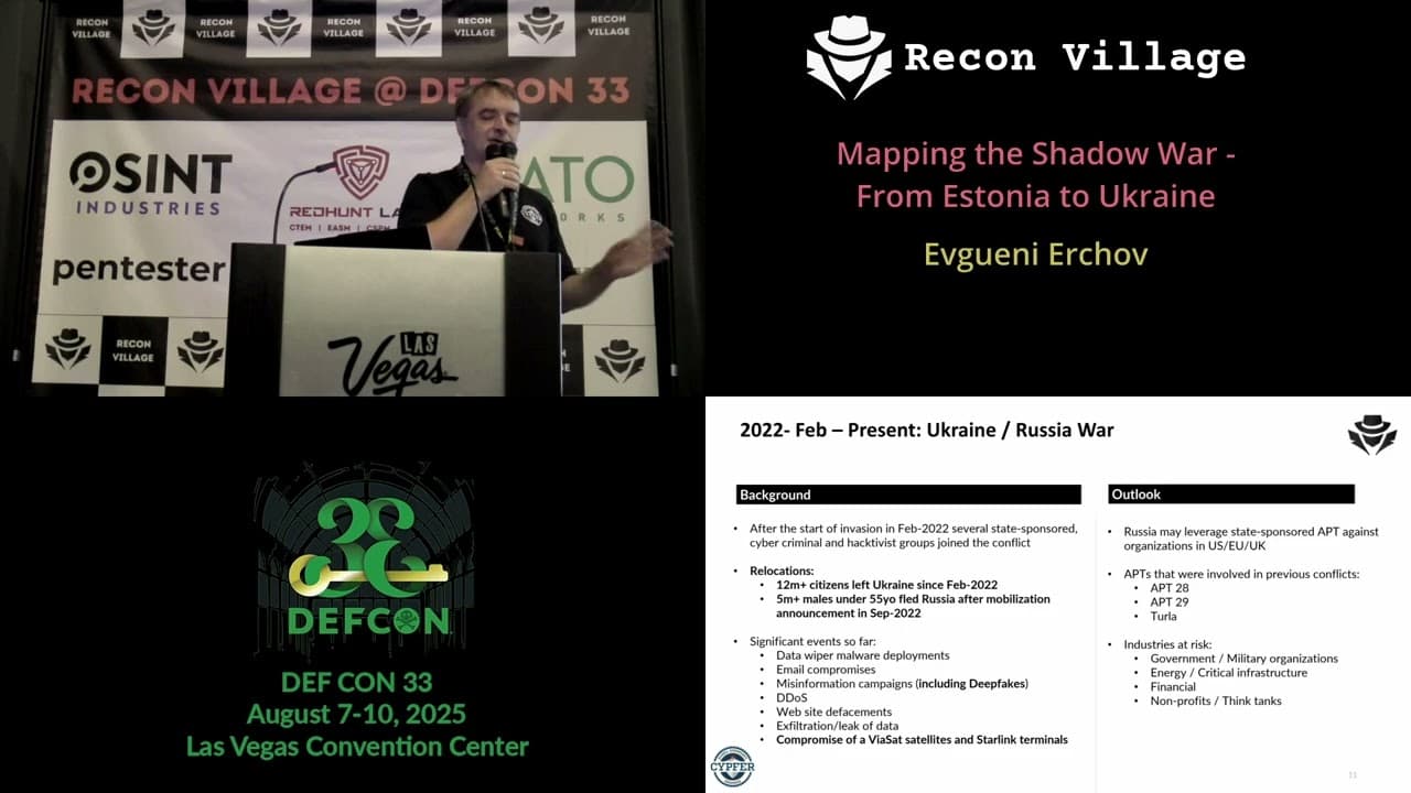 DEF CON 33 Recon Village  - Mapping the Shadow War From Estonia to Ukraine -  Evgueni Erchov