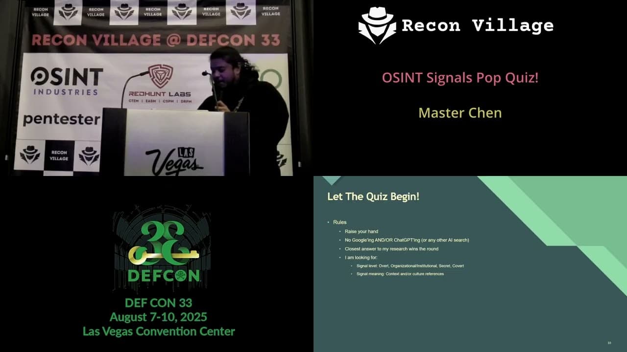 DEF CON 33 Recon Village - OSINT Signals Pop Quiz - Master Chen